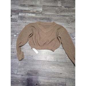 NWT Commense Minimalism V Neck Pullover Sweater Sz M Cropped Cozy Cuffed Sleeves